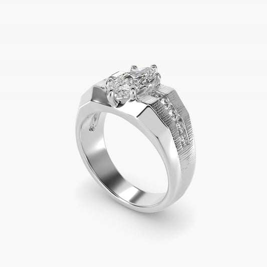 Men's Brushed Finish Diamond Channel Engagement Ring in 18k White Gold (1/4 ct. tw.) - Marquise Center