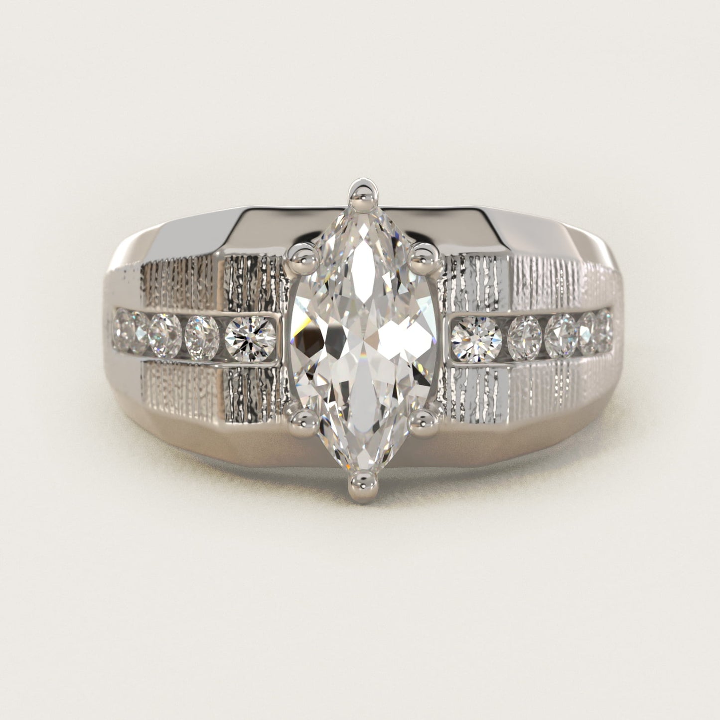 Men's Brushed Finish Diamond Channel Engagement Ring in 14k White Gold (1/4 ct. tw.) - Marquise Center
