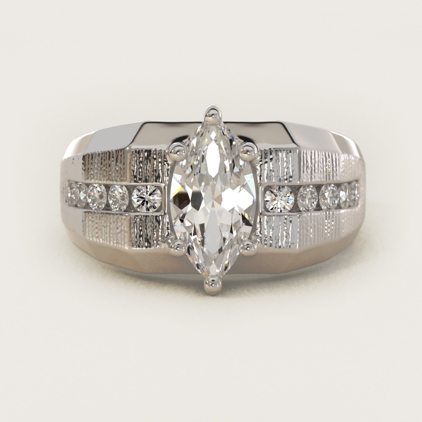 Men's Brushed Finish Diamond Channel Engagement Ring in Platinum (1/4 ct. tw.) - Marquise Center