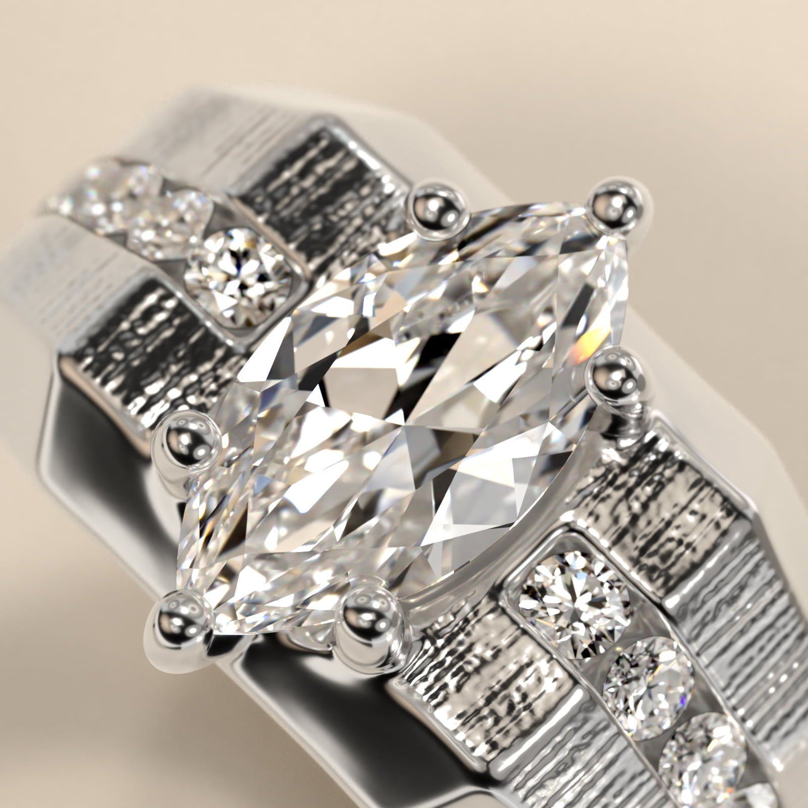 Men's Brushed Finish Diamond Channel Engagement Ring in Platinum (1/4 ct. tw.) - Marquise Center