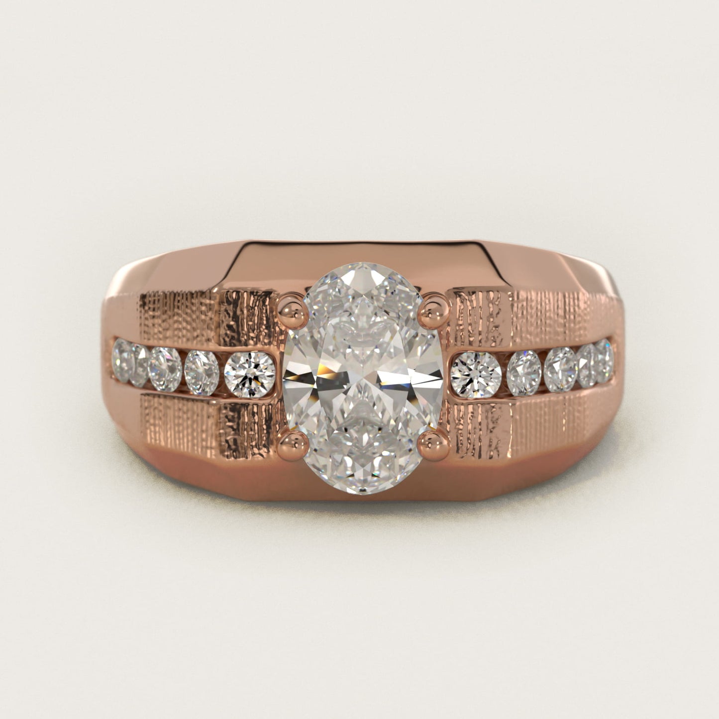 Men's Brushed Finish Diamond Channel Engagement Ring in 14k Rose Gold (1/4 ct. tw.) - Oval Center