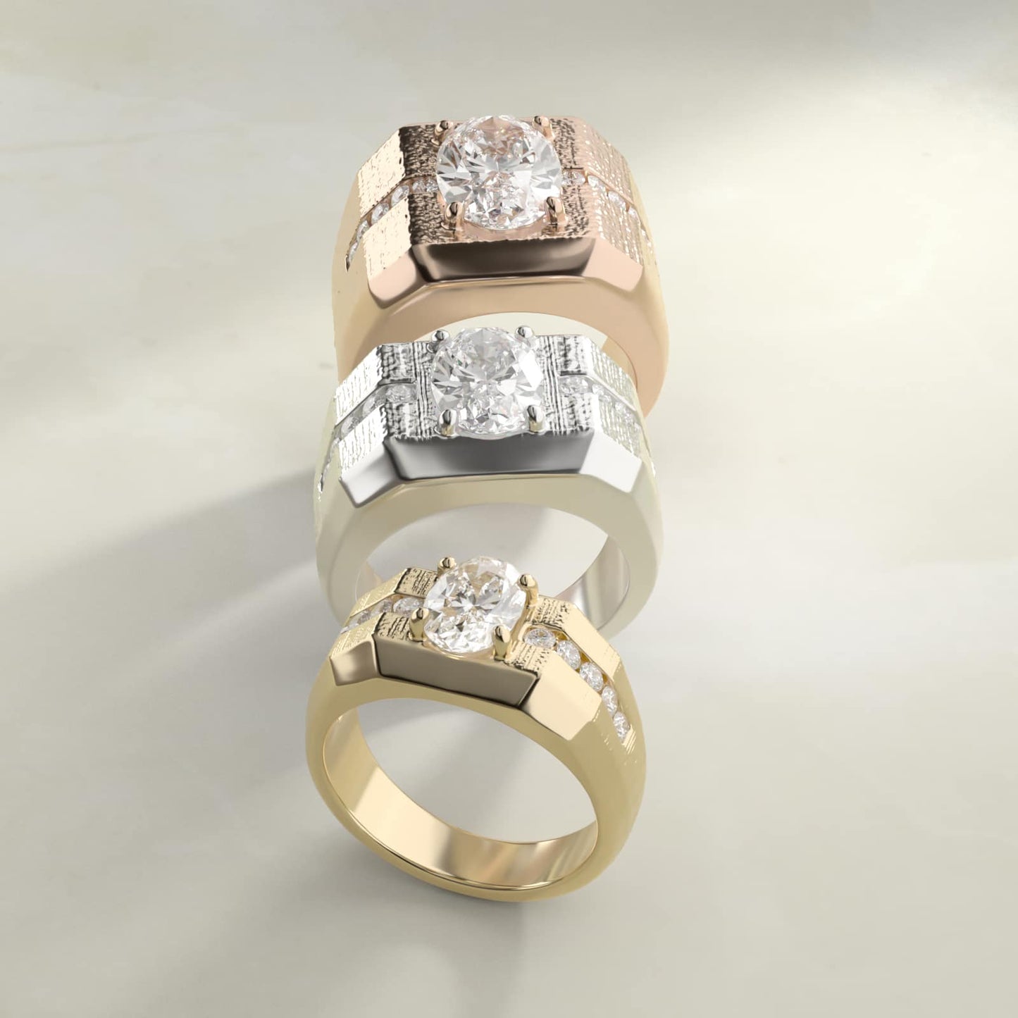 Men's Brushed Finish Diamond Channel Engagement Ring in 14k Rose Gold (1/4 ct. tw.) - Oval Center
