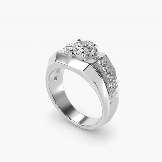 Men's Brushed Finish Diamond Channel Engagement Ring in 14k White Gold (1/4 ct. tw.) - Oval Center