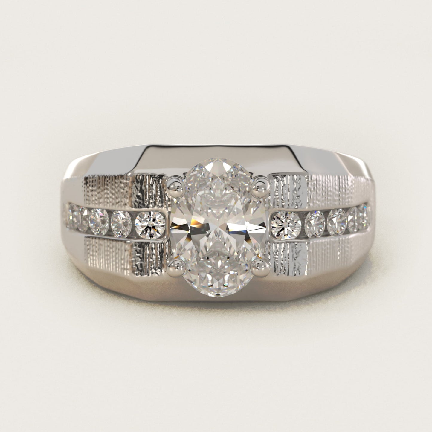 Men's Brushed Finish Diamond Channel Engagement Ring in 14k White Gold (1/4 ct. tw.) - Oval Center