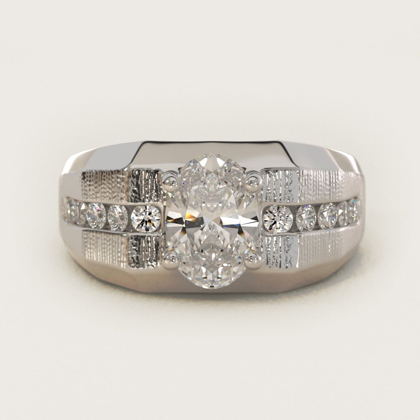 Men's Brushed Finish Diamond Channel Engagement Ring in 18k White Gold (1/4 ct. tw.) - Oval Center