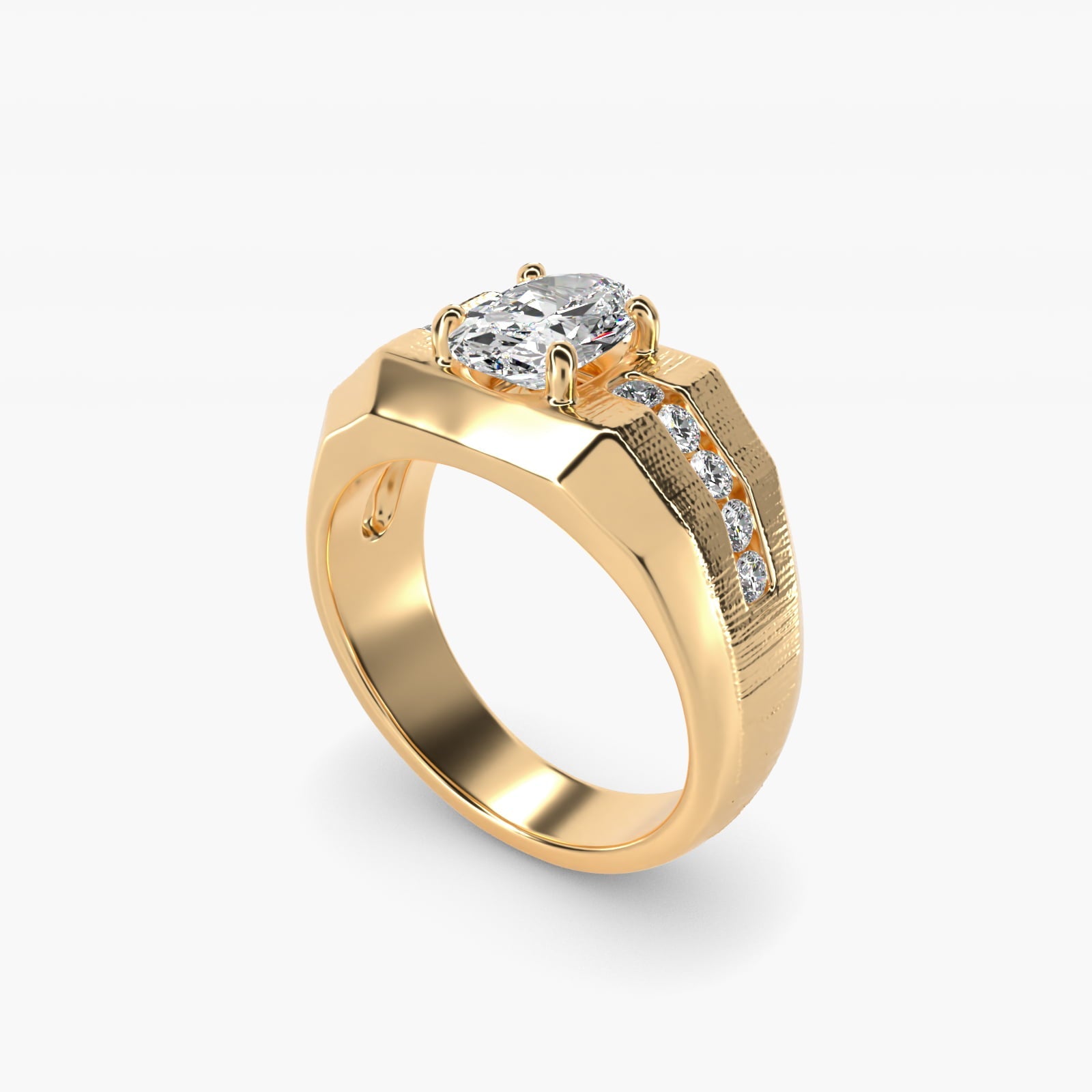 Men's Brushed Finish Diamond Channel Engagement Ring in 18k Yellow Gold (1/4 ct. tw.) - Oval Center