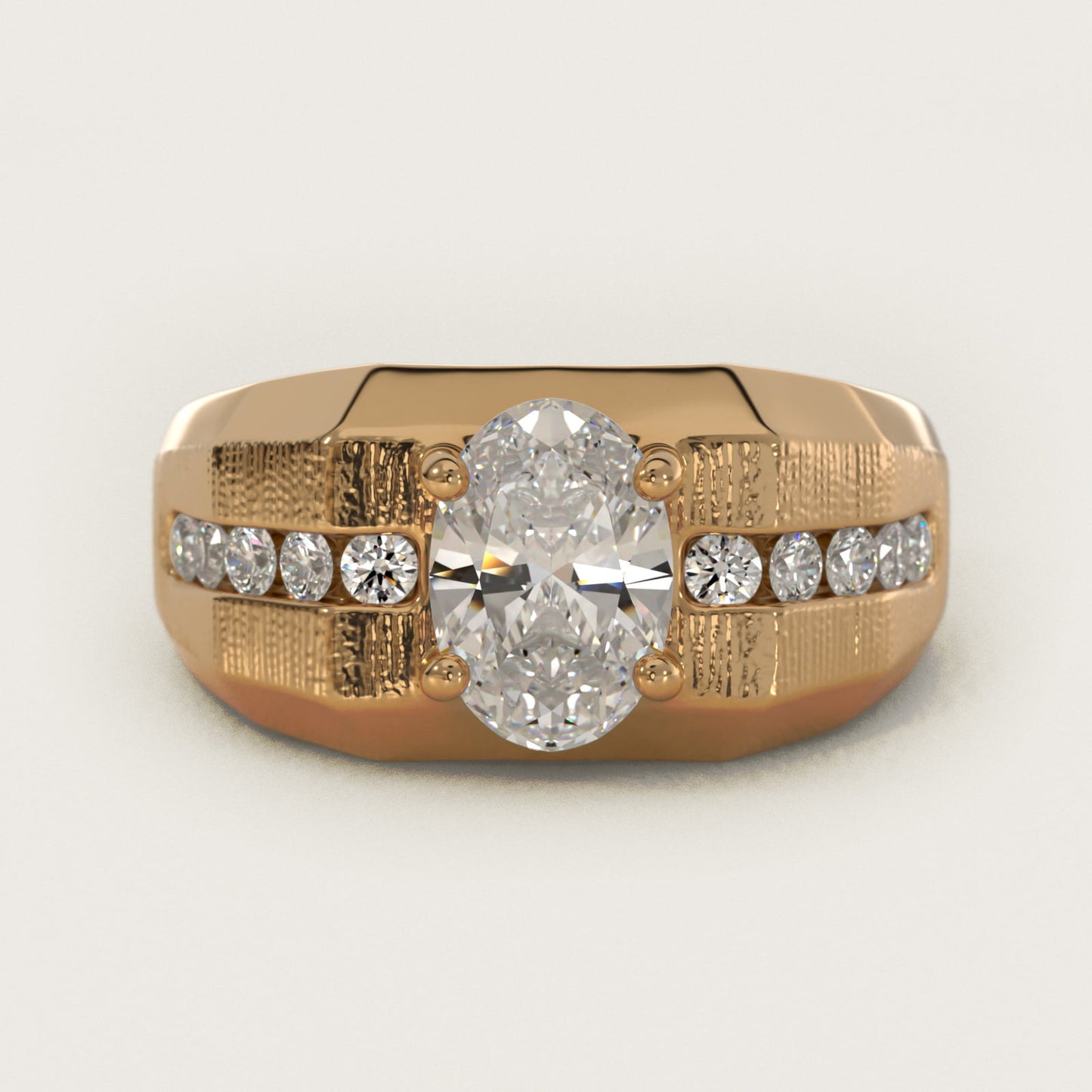Men's Brushed Finish Diamond Channel Engagement Ring in 14k Yellow Gold (1/4 ct. tw.) - Oval Center