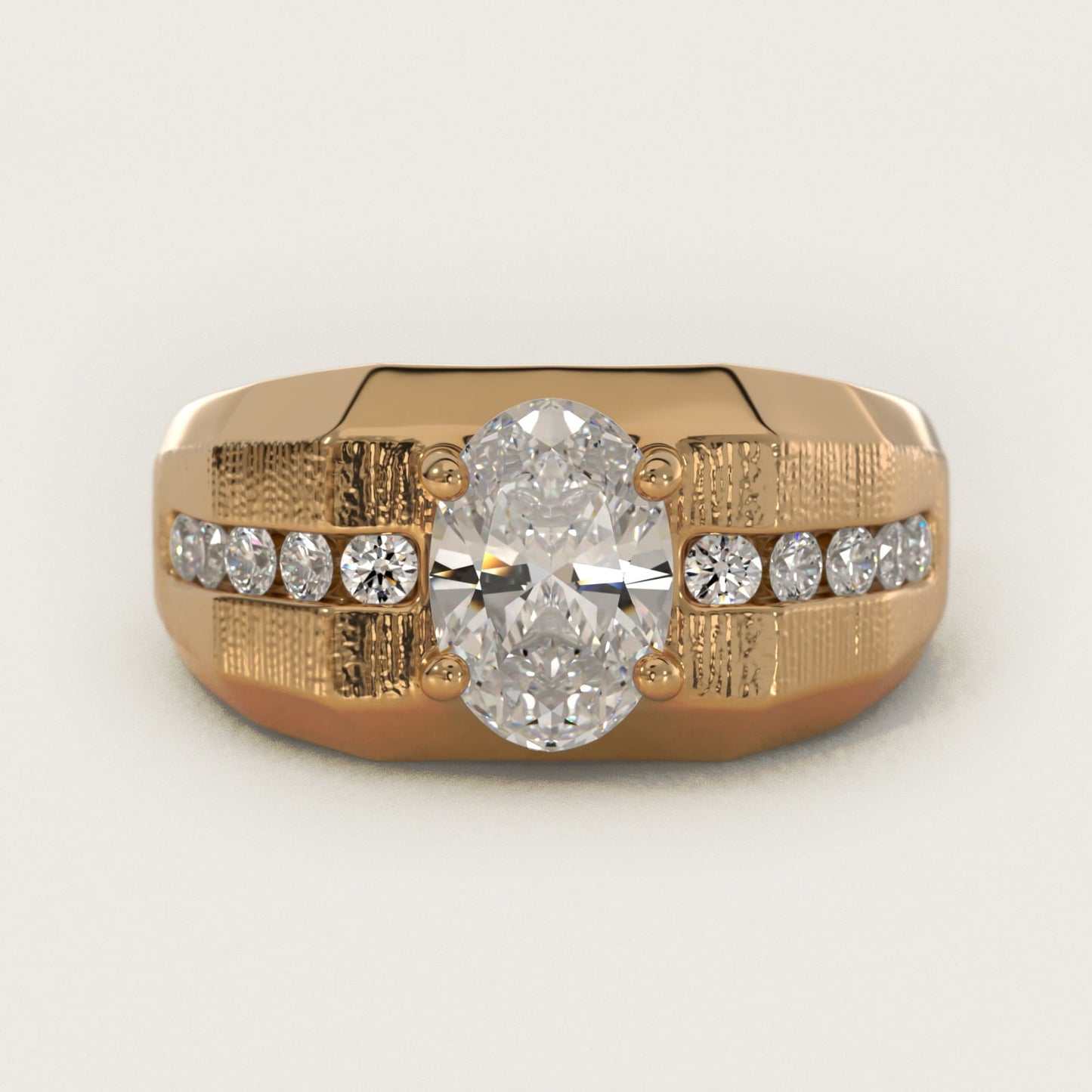 Men's Brushed Finish Diamond Channel Engagement Ring in 18k Yellow Gold (1/4 ct. tw.) - Oval Center