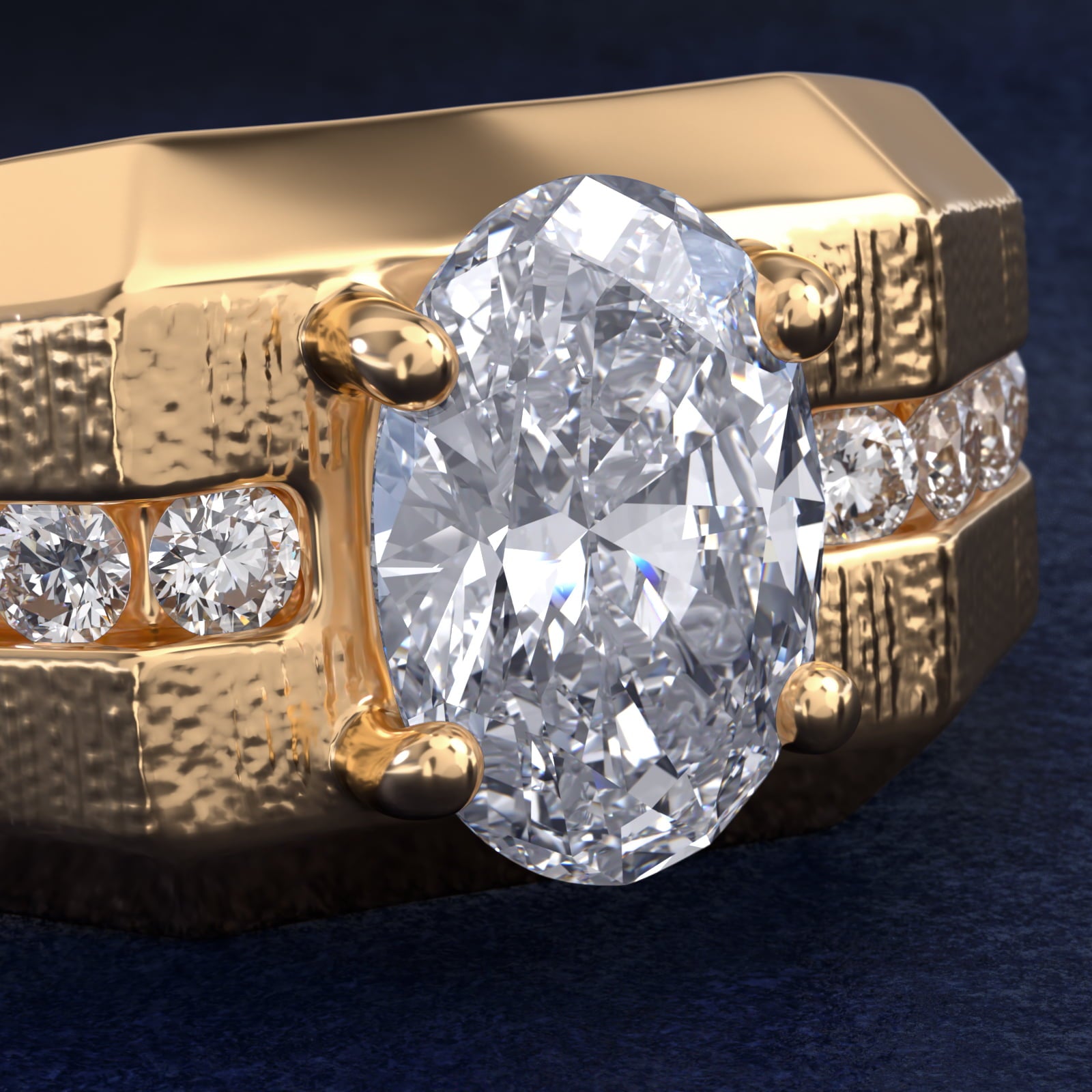 Men's Brushed Finish Diamond Channel Engagement Ring in 14k Yellow Gold (1/4 ct. tw.) - Oval Center
