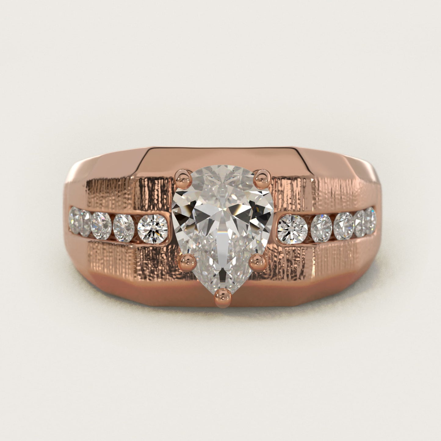 Men's Brushed Finish Diamond Channel Engagement Ring in 14k Rose Gold (1/4 ct. tw.) - Pear Center