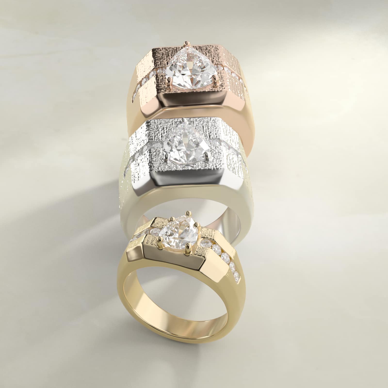 Men's Brushed Finish Diamond Channel Engagement Ring in 14k Rose Gold (1/4 ct. tw.) - Pear Center