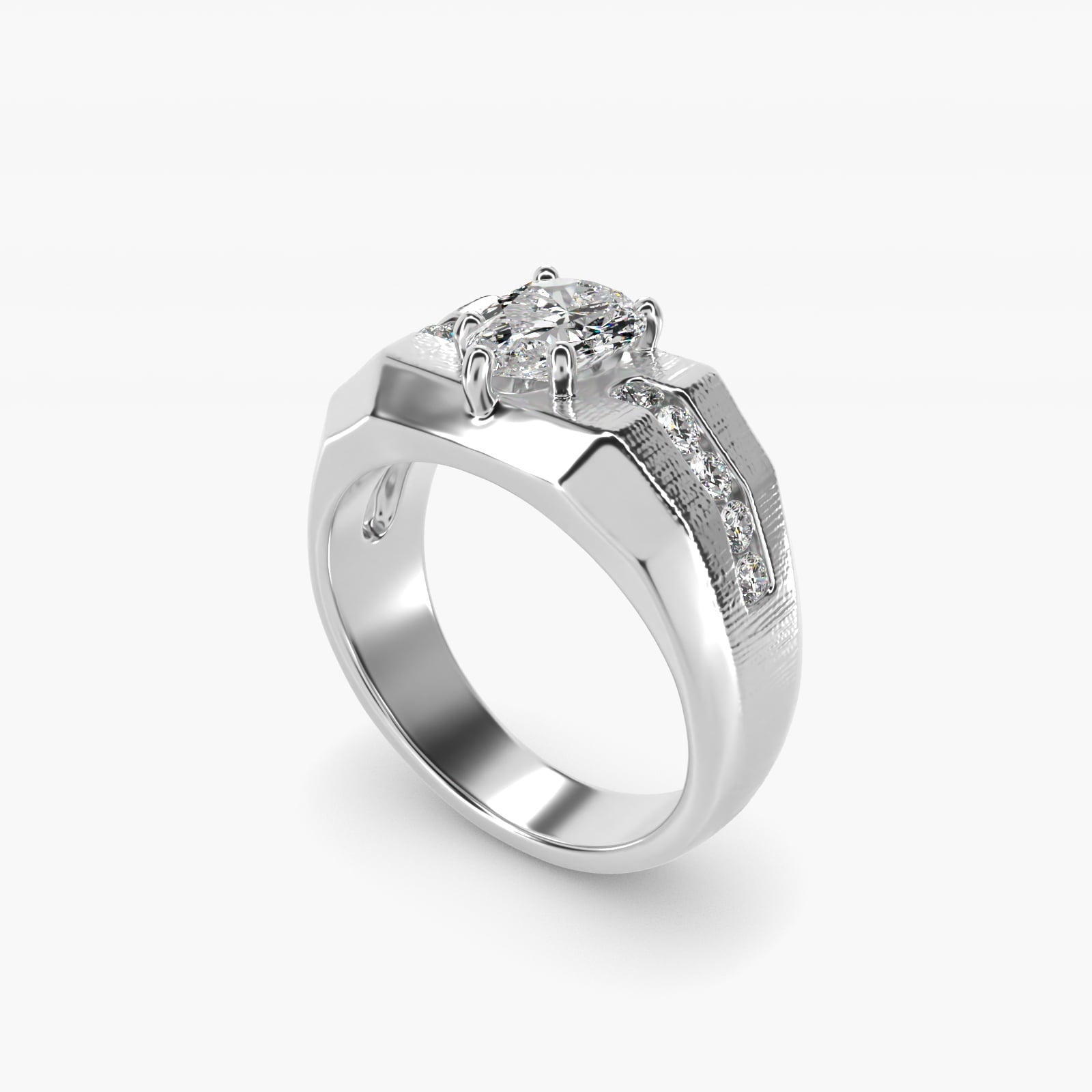 Men's Brushed Finish Diamond Channel Engagement Ring in 18k White Gold (1/4 ct. tw.) - Pear Center