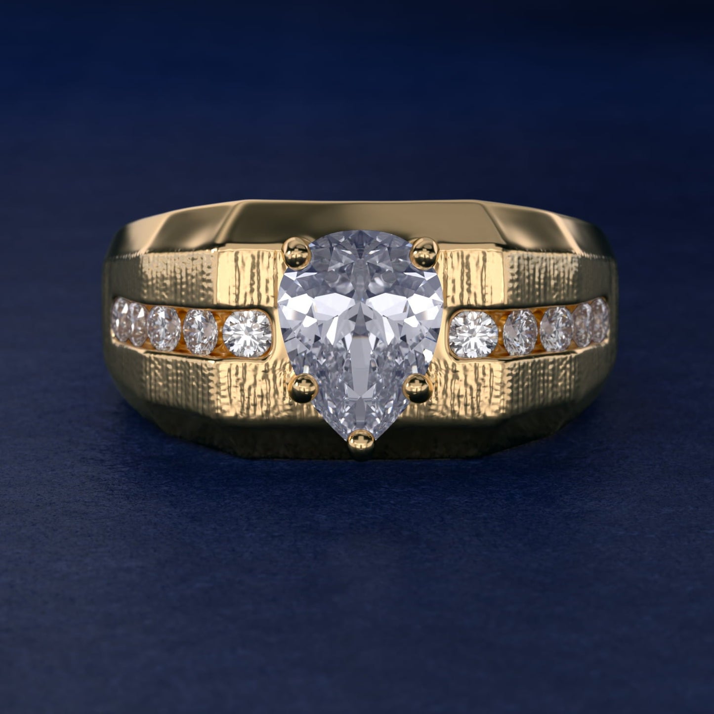 Men's Brushed Finish Diamond Channel Engagement Ring in 18k Yellow Gold (1/4 ct. tw.) - Pear Center