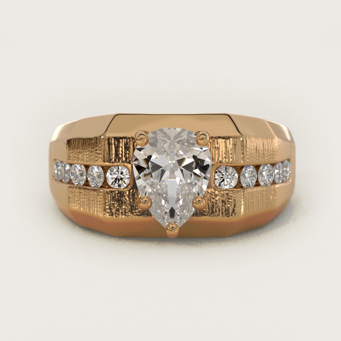 Men's Brushed Finish Diamond Channel Engagement Ring in 14k Yellow Gold (1/4 ct. tw.) - Pear Center