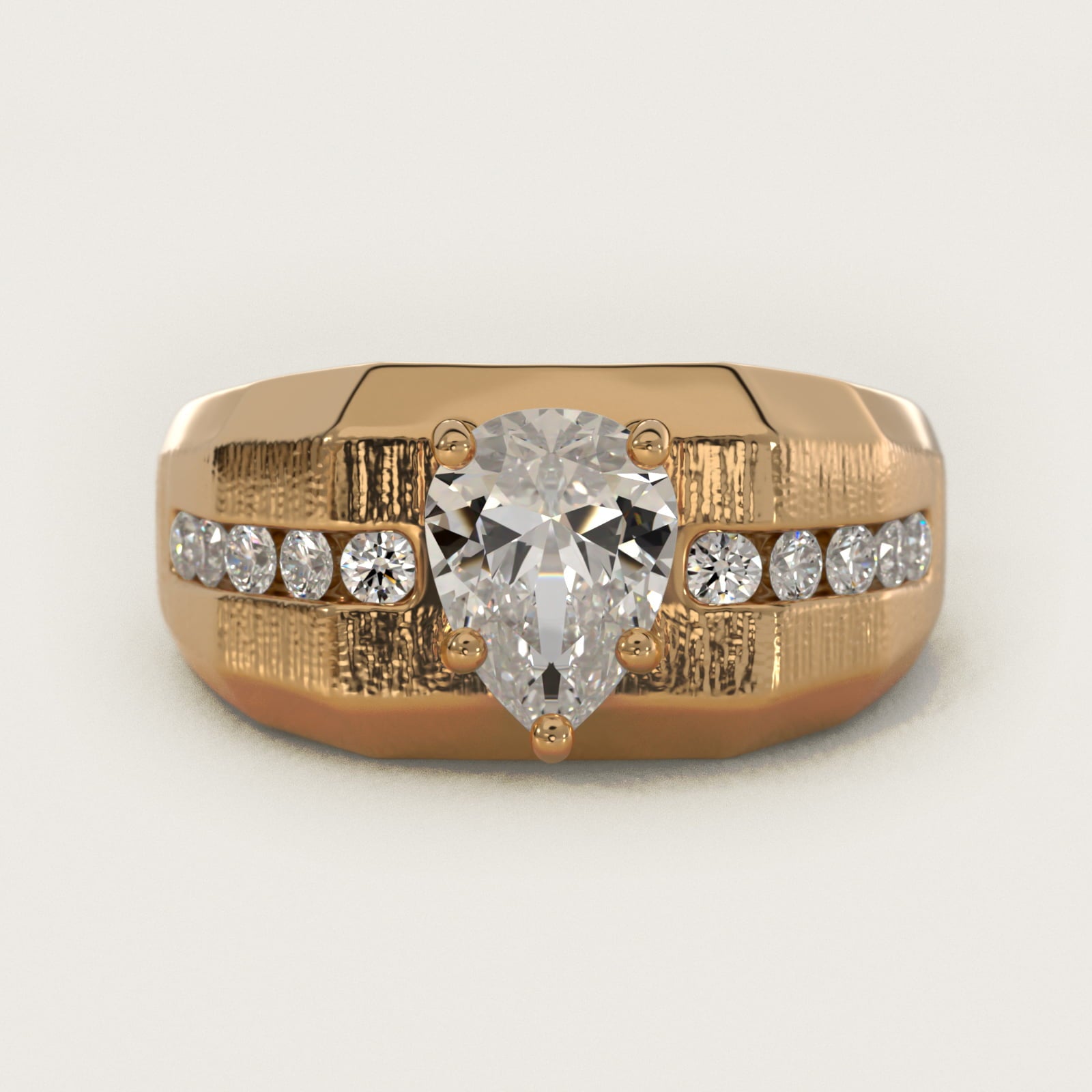 Men's Brushed Finish Diamond Channel Engagement Ring in 14k Yellow Gold (1/4 ct. tw.) - Pear Center