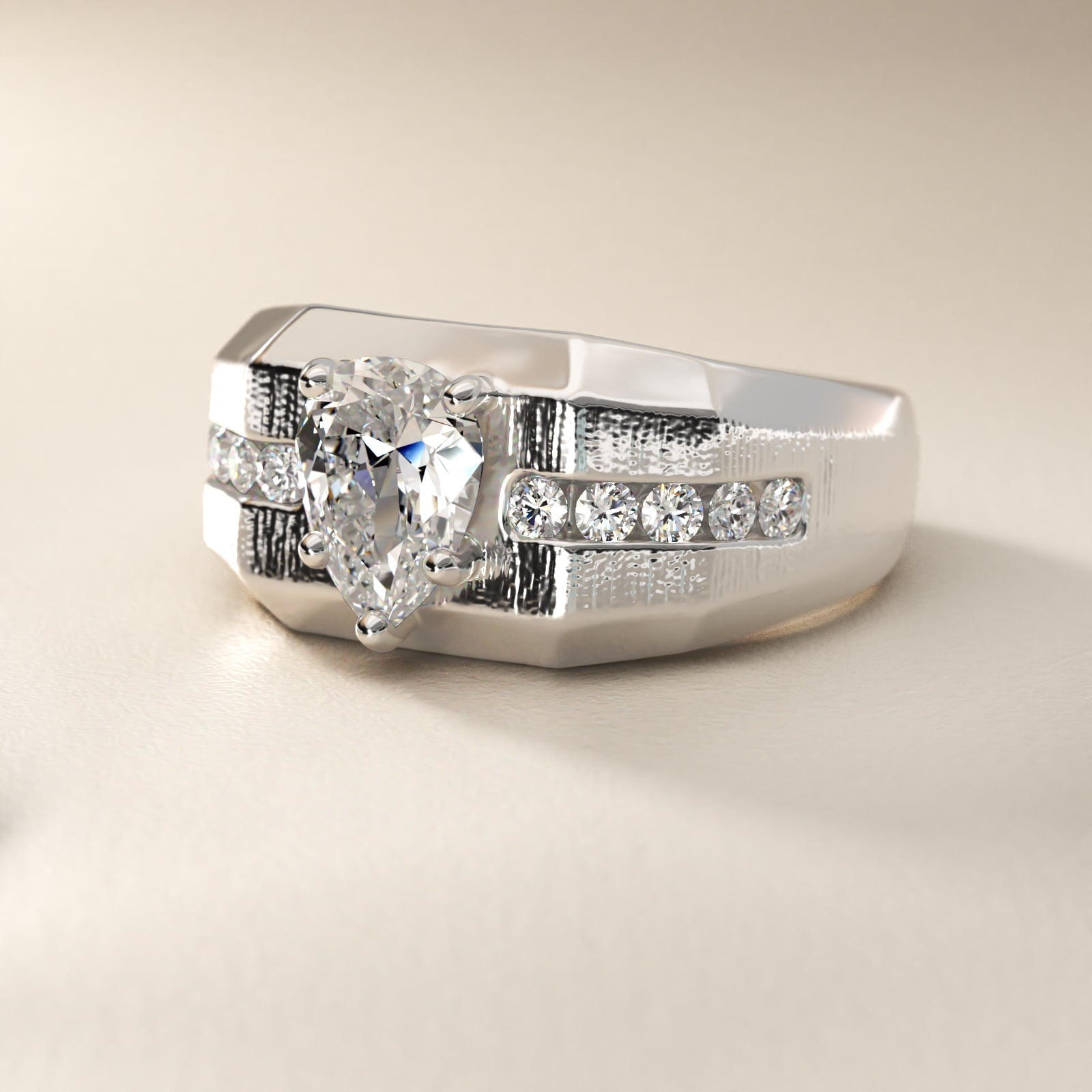 Men's Brushed Finish Diamond Channel Engagement Ring in Platinum (1/4 ct. tw.) - Pear Center
