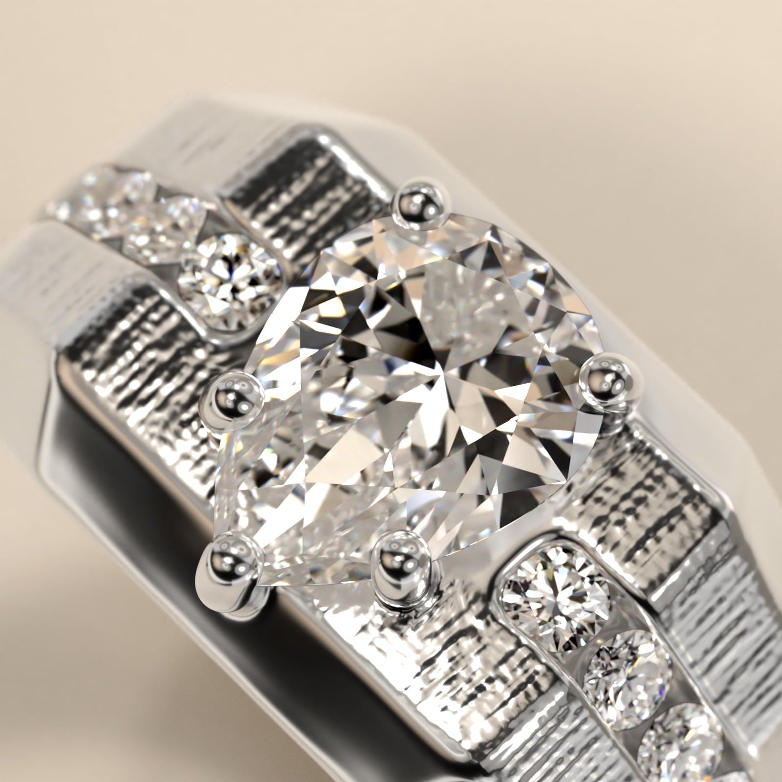 Men's Brushed Finish Diamond Channel Engagement Ring in Platinum (1/4 ct. tw.) - Pear Center