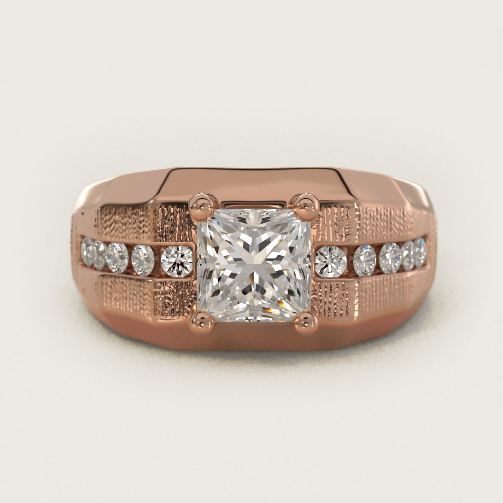 Men's Brushed Finish Diamond Channel Engagement Ring in 14k Rose Gold (1/4 ct. tw.) - Princess Center