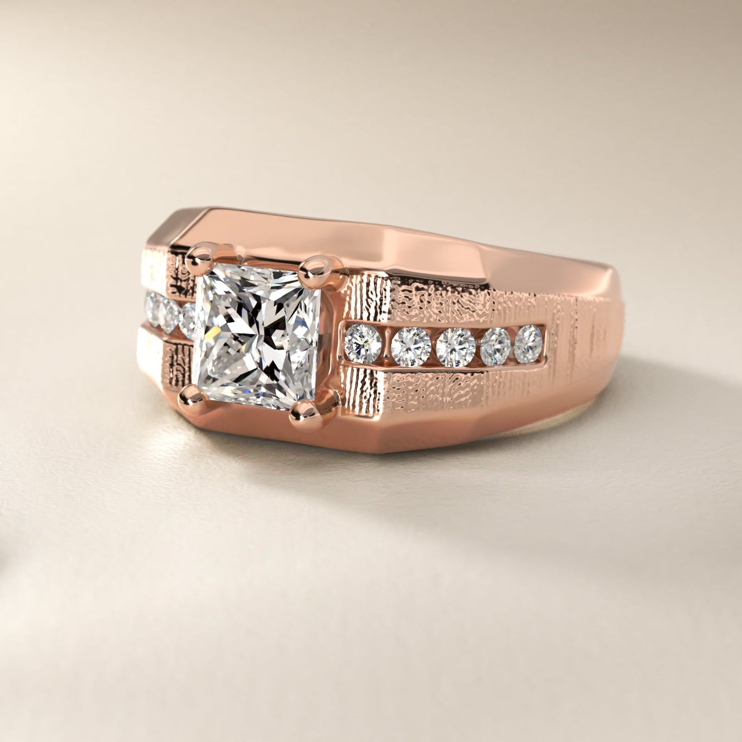 Men's Brushed Finish Diamond Channel Engagement Ring in 14k Rose Gold (1/4 ct. tw.) - Princess Center