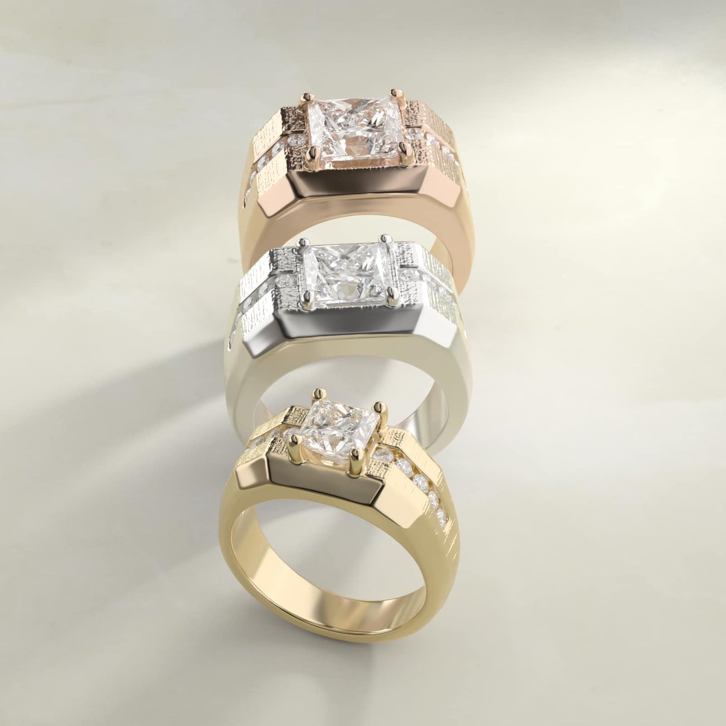 Men's Brushed Finish Diamond Channel Engagement Ring in 14k Rose Gold (1/4 ct. tw.) - Princess Center