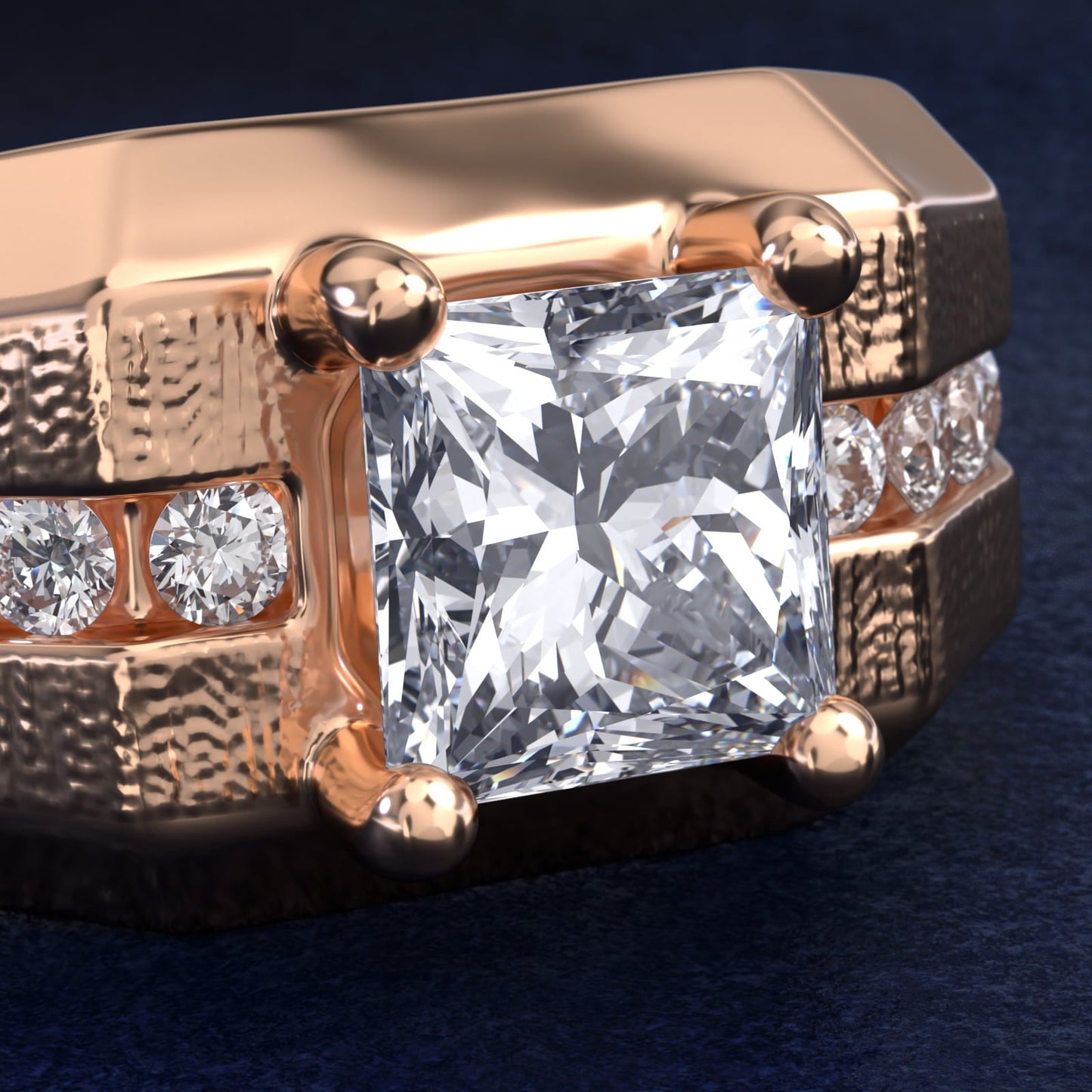 Men's Brushed Finish Diamond Channel Engagement Ring in 18k Rose Gold (1/4 ct. tw.) - Princess Center