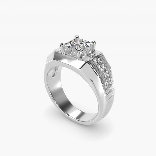 Men's Brushed Finish Diamond Channel Engagement Ring in 14k White Gold (1/4 ct. tw.) - Princess Center