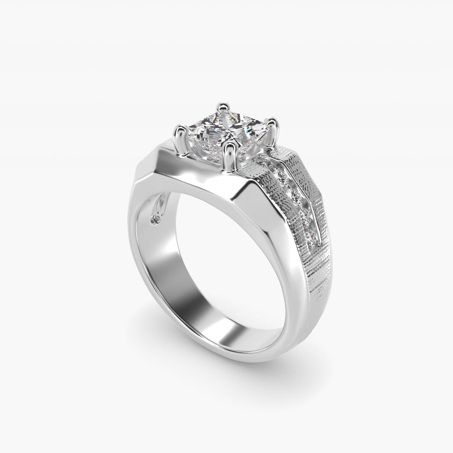 Men's Brushed Finish Diamond Channel Engagement Ring in 18k White Gold (1/4 ct. tw.) - Princess Center