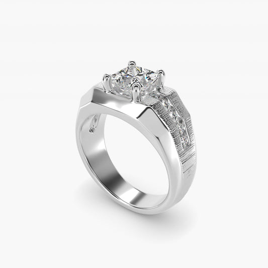 Men's Brushed Finish Diamond Channel Engagement Ring in 18k White Gold (1/4 ct. tw.) - Princess Center