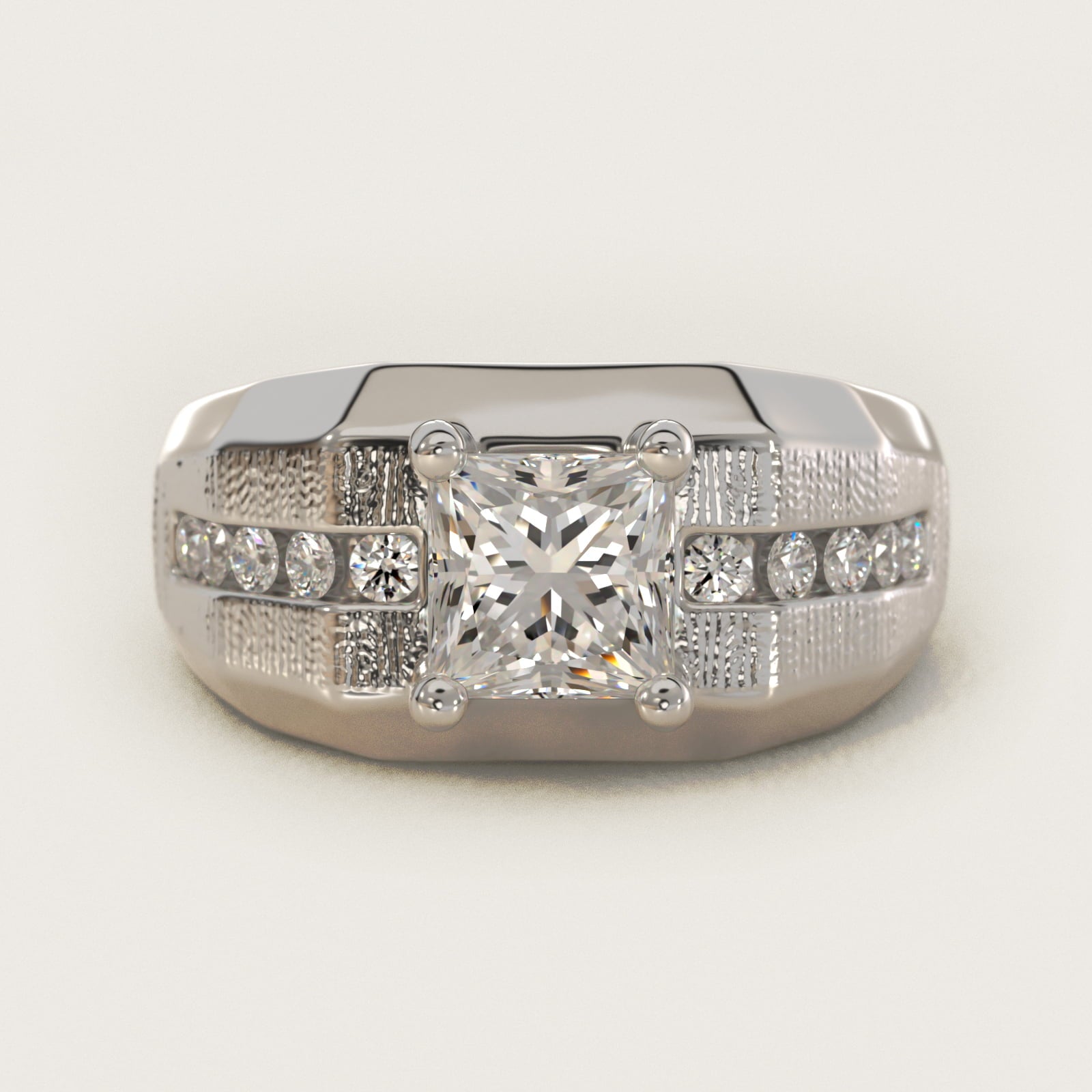 Men's Brushed Finish Diamond Channel Engagement Ring in 14k White Gold (1/4 ct. tw.) - Princess Center