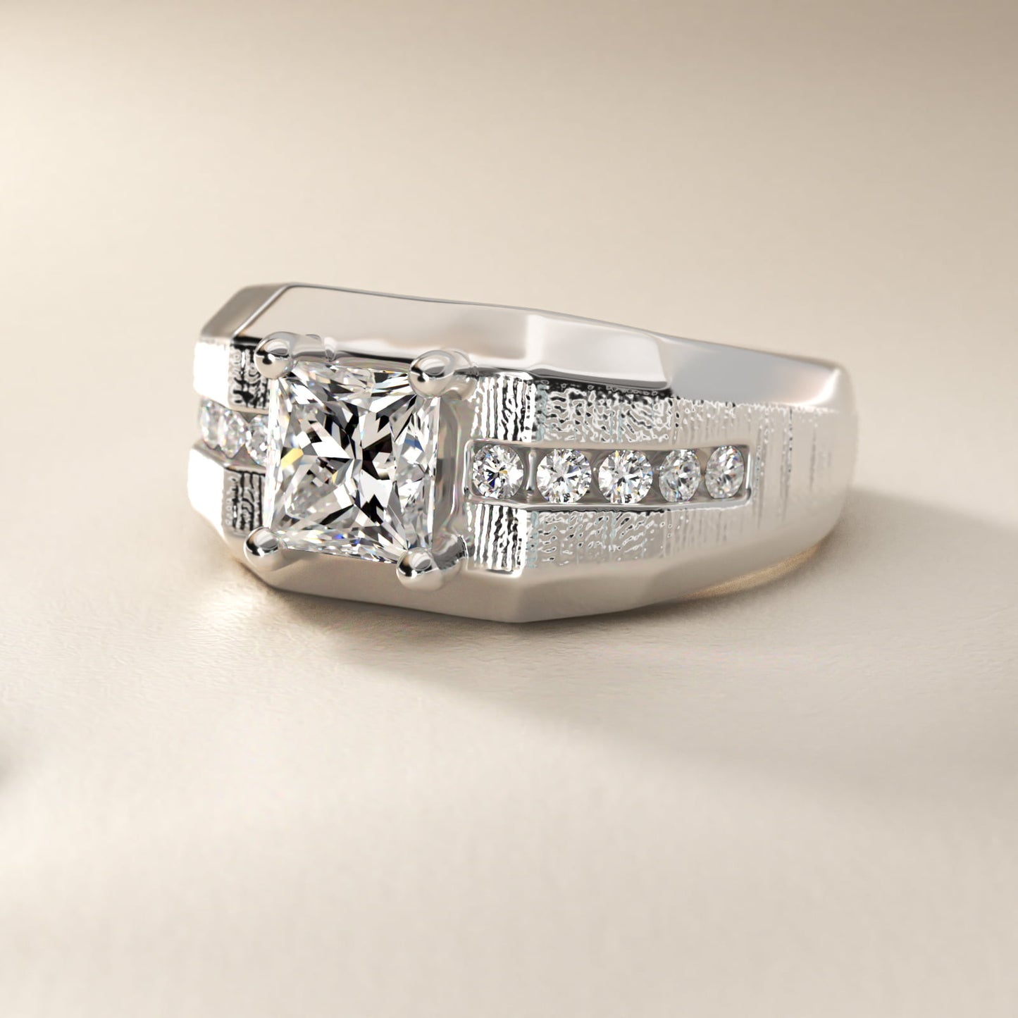 Men's Brushed Finish Diamond Channel Engagement Ring in 14k White Gold (1/4 ct. tw.) - Princess Center