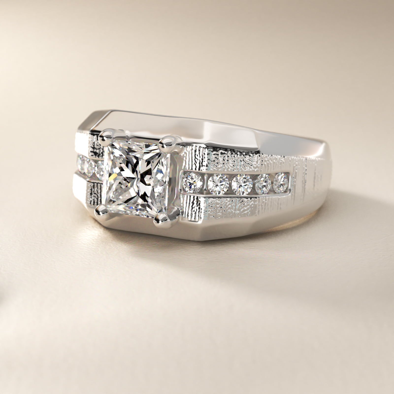 Men's Brushed Finish Diamond Channel Engagement Ring in 14k White Gold (1/4 ct. tw.) - Princess Center