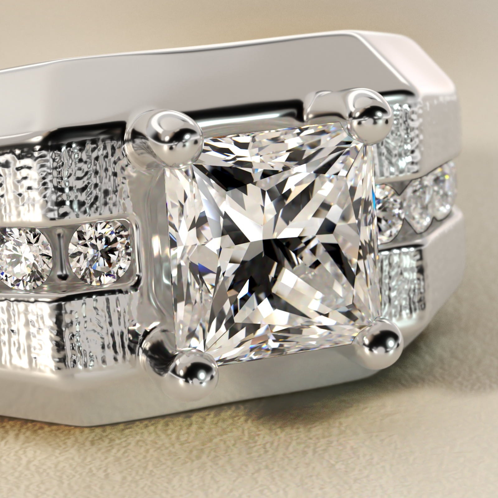 Men's Brushed Finish Diamond Channel Engagement Ring in 14k White Gold (1/4 ct. tw.) - Princess Center