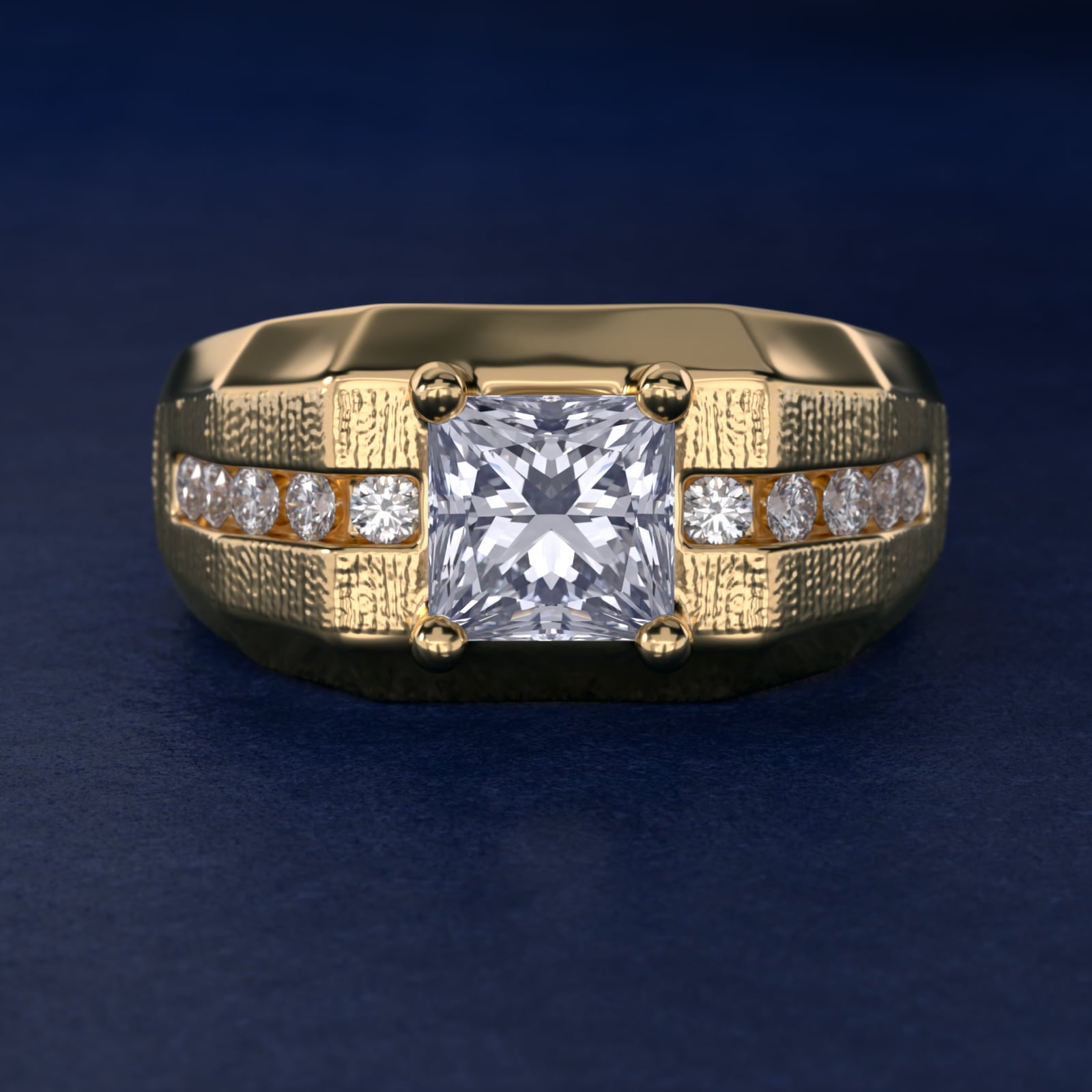 Men's Brushed Finish Diamond Channel Engagement Ring in 14k Yellow Gold (1/4 ct. tw.) - Princess Center