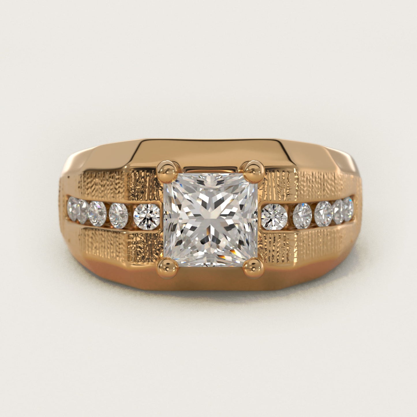 Men's Brushed Finish Diamond Channel Engagement Ring in 14k Yellow Gold (1/4 ct. tw.) - Princess Center