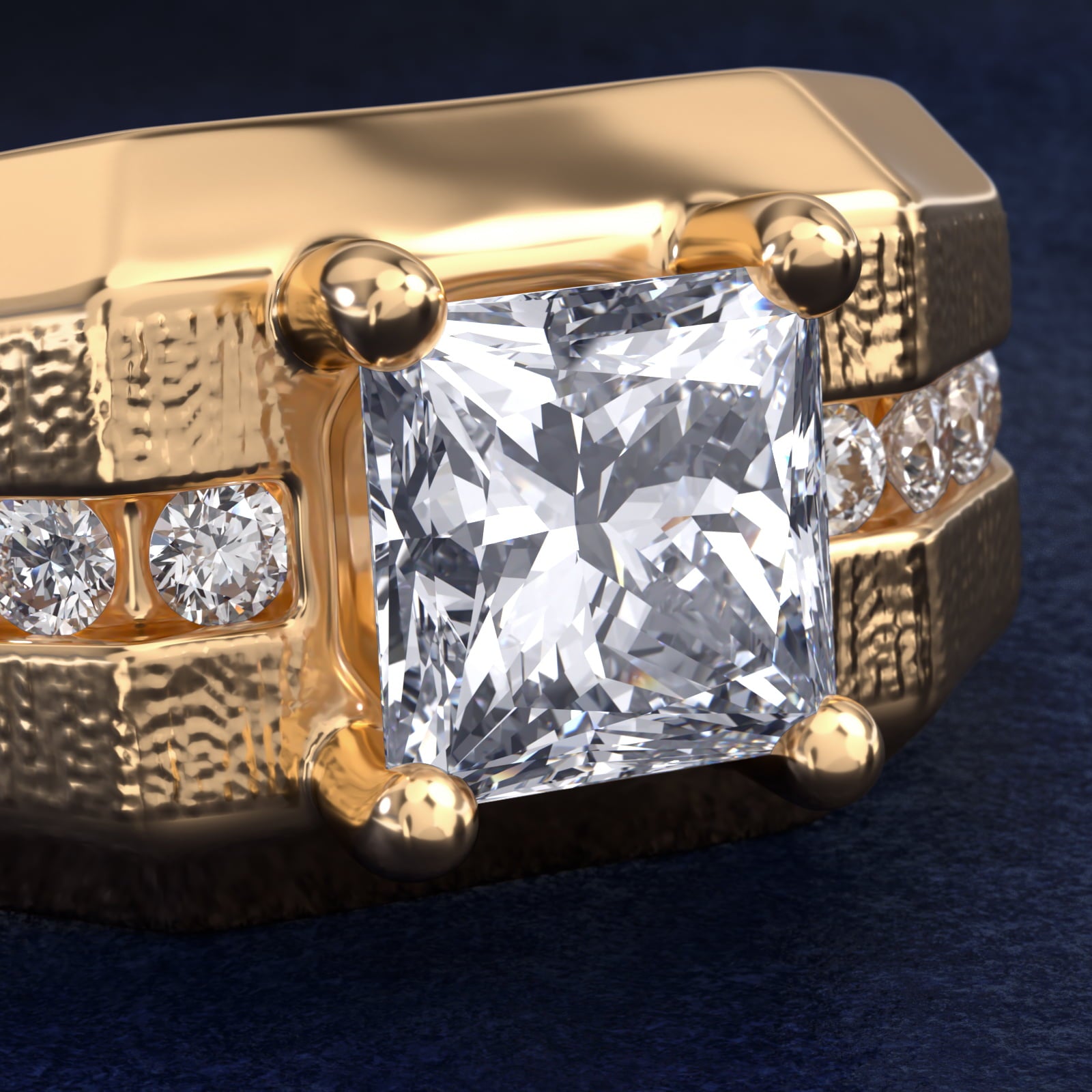 Men's Brushed Finish Diamond Channel Engagement Ring in 14k Yellow Gold (1/4 ct. tw.) - Princess Center