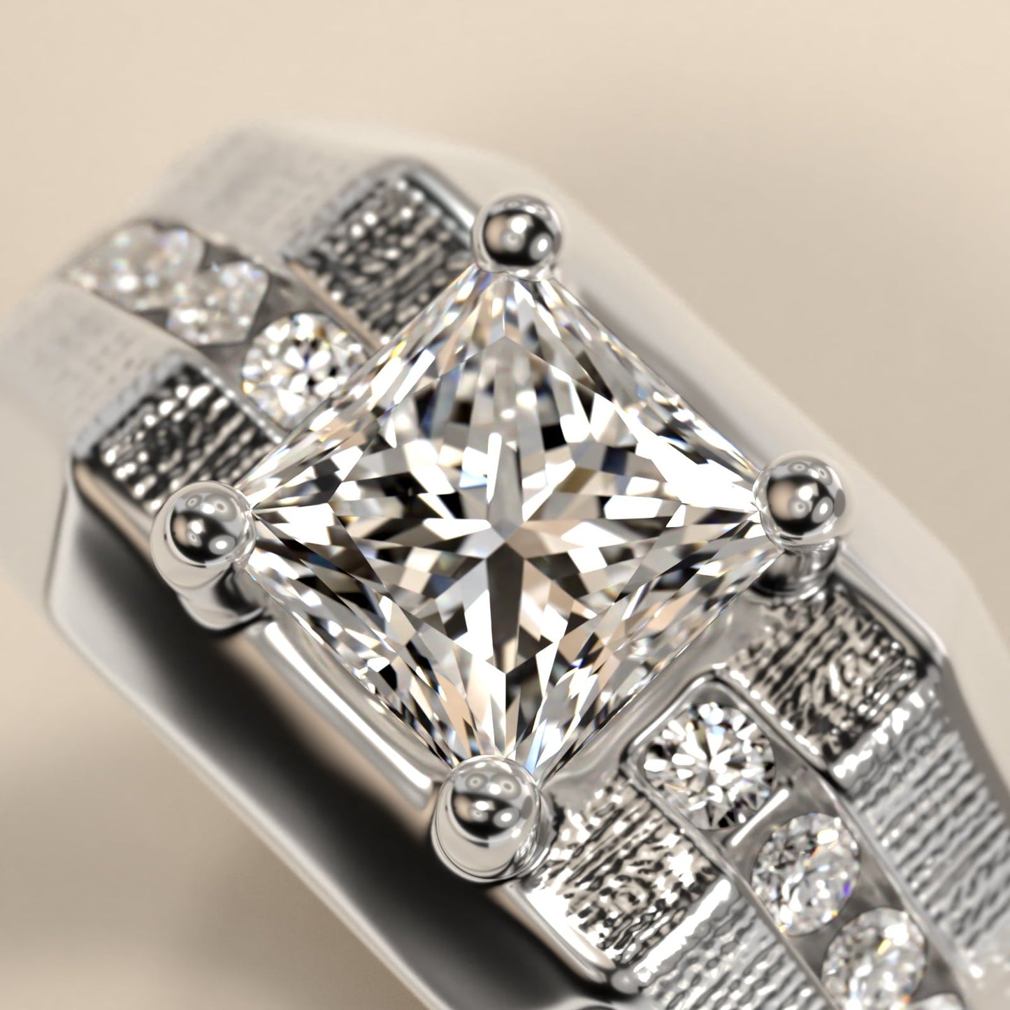 Men's Brushed Finish Diamond Channel Engagement Ring in Platinum (1/4 ct. tw.) - Princess Center