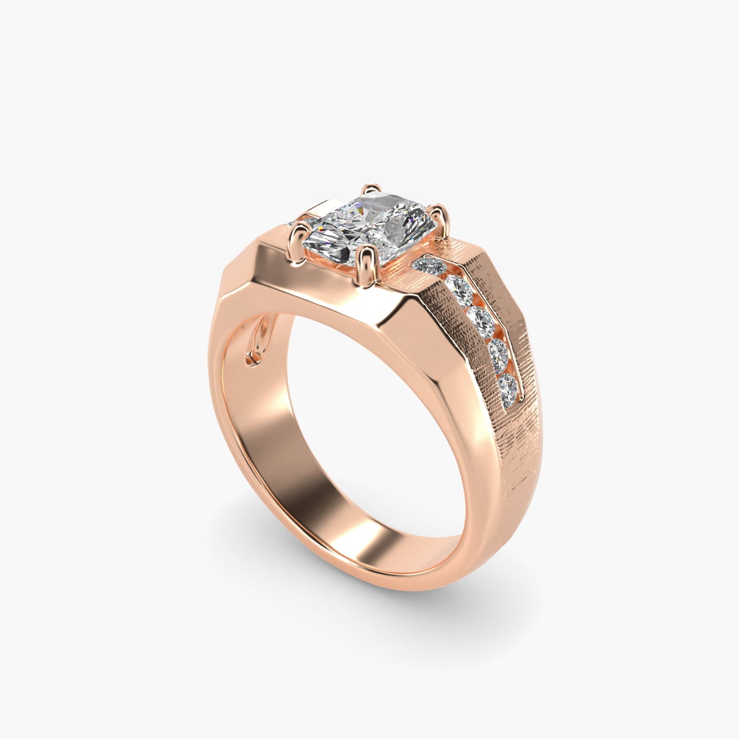 Men's Brushed Finish Diamond Channel Engagement Ring in 14k Rose Gold (1/4 ct. tw.) - Radiant Center