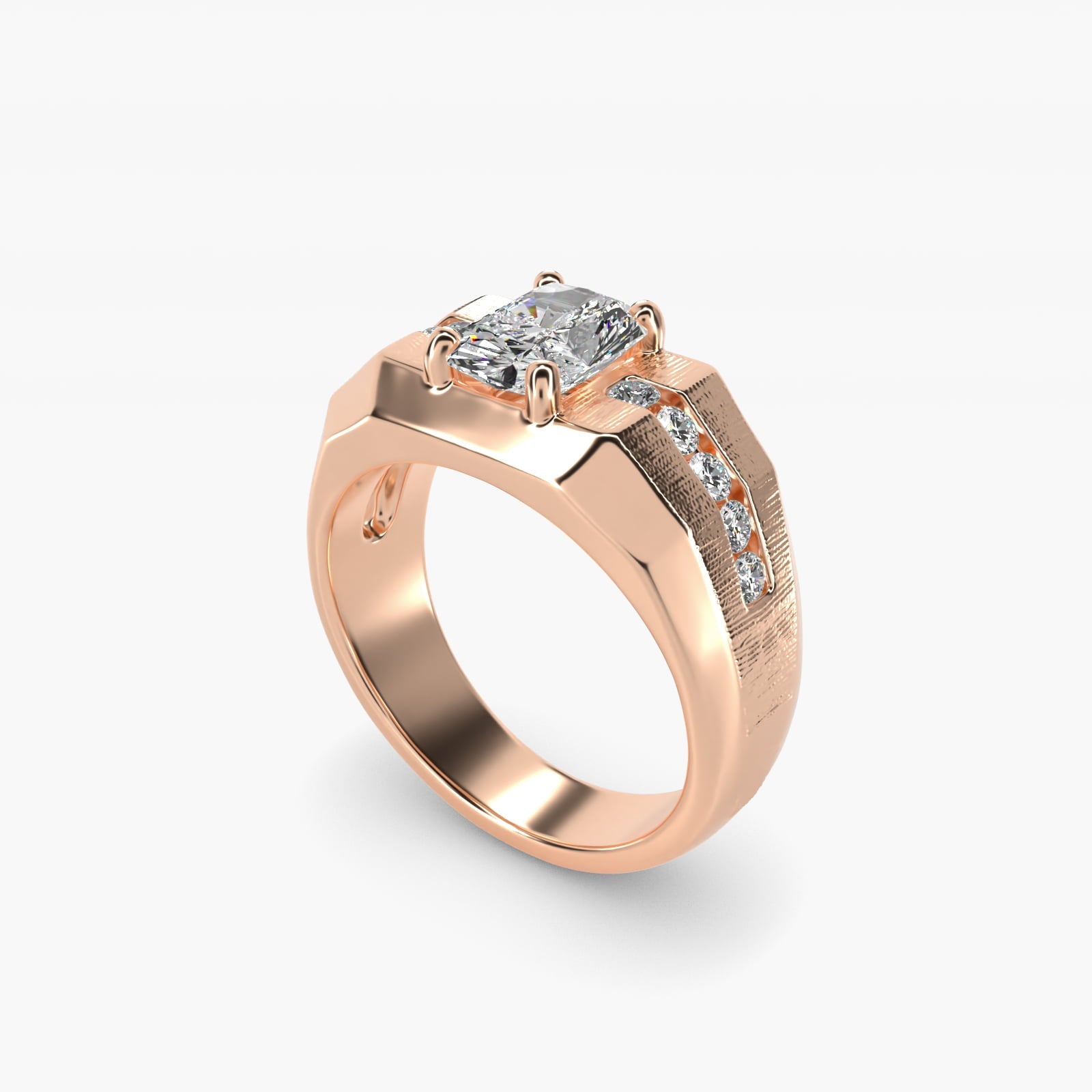 Men's Brushed Finish Diamond Channel Engagement Ring in 18k Rose Gold (1/4 ct. tw.) - Radiant Center