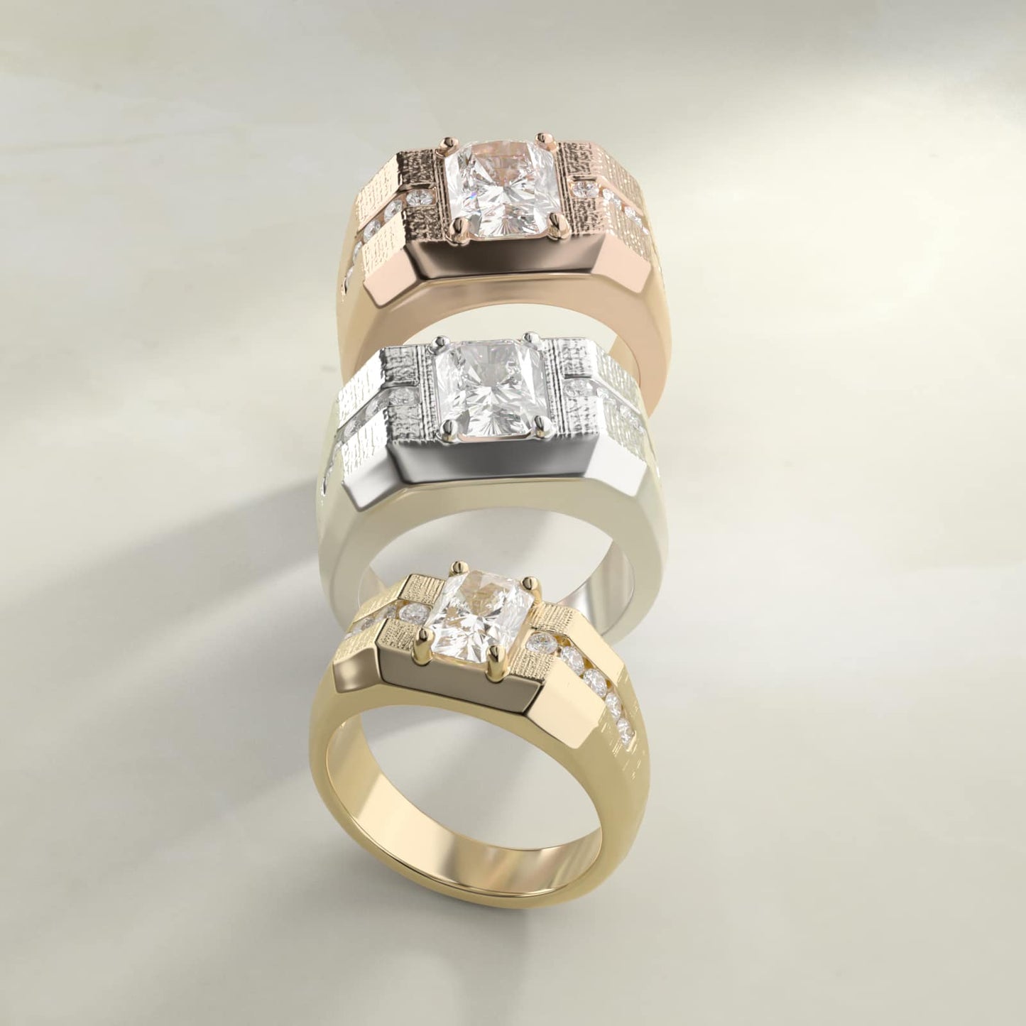 Men's Brushed Finish Diamond Channel Engagement Ring in 18k Rose Gold (1/4 ct. tw.) - Radiant Center