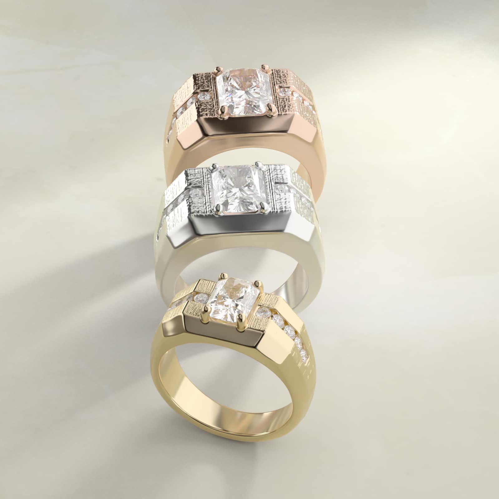 Men's Brushed Finish Diamond Channel Engagement Ring in 18k Rose Gold (1/4 ct. tw.) - Radiant Center