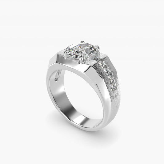 Men's Brushed Finish Diamond Channel Engagement Ring in 14k White Gold (1/4 ct. tw.) - Radiant Center