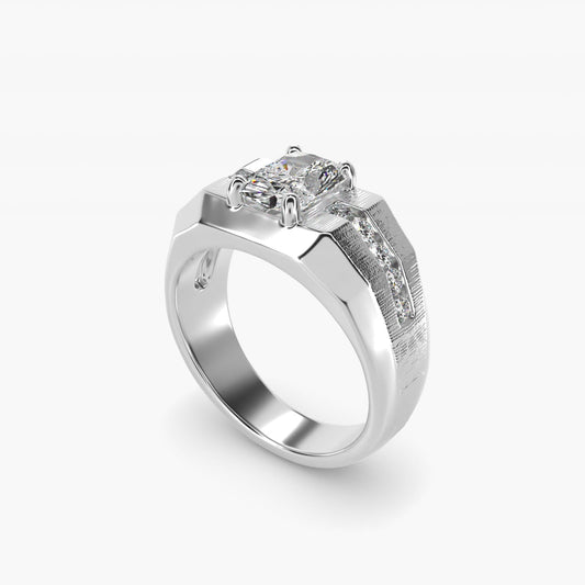 Men's Brushed Finish Diamond Channel Engagement Ring in 18k White Gold (1/4 ct. tw.) - Radiant Center