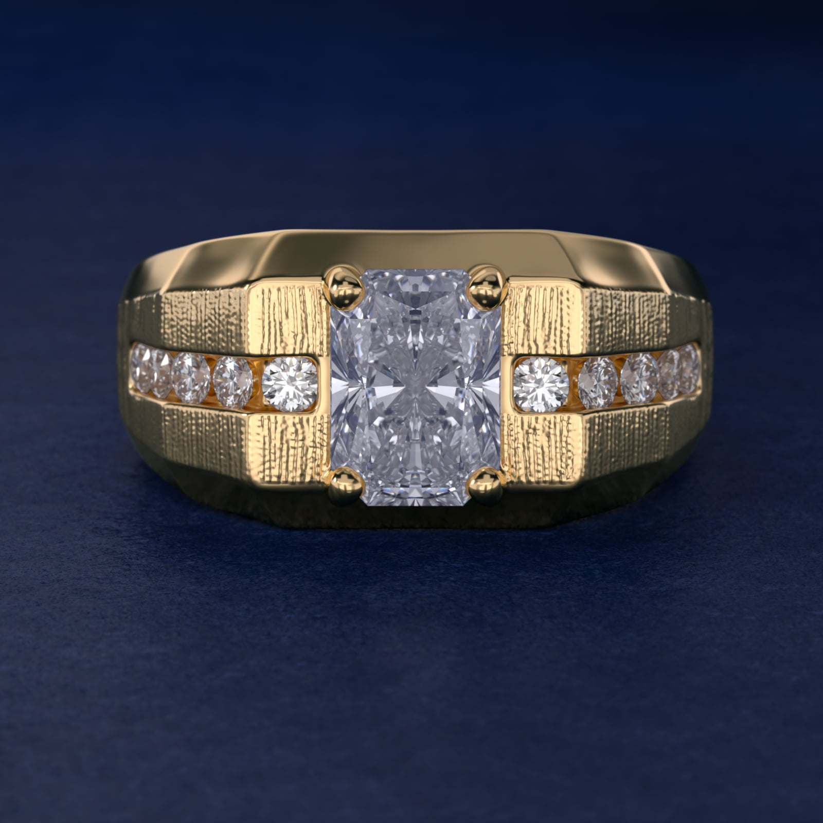 Men's Brushed Finish Diamond Channel Engagement Ring in 14k Yellow Gold (1/4 ct. tw.) - Radiant Center