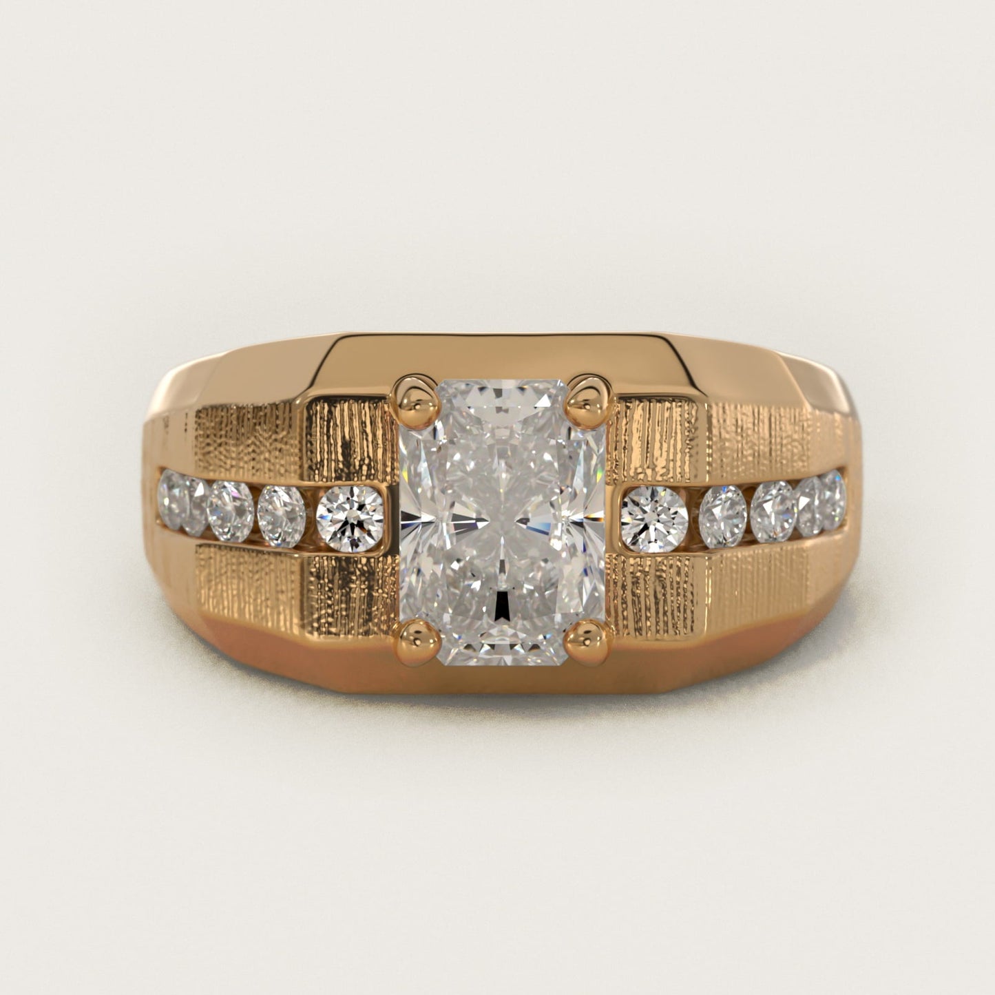 Men's Brushed Finish Diamond Channel Engagement Ring in 18k Yellow Gold (1/4 ct. tw.) - Radiant Center