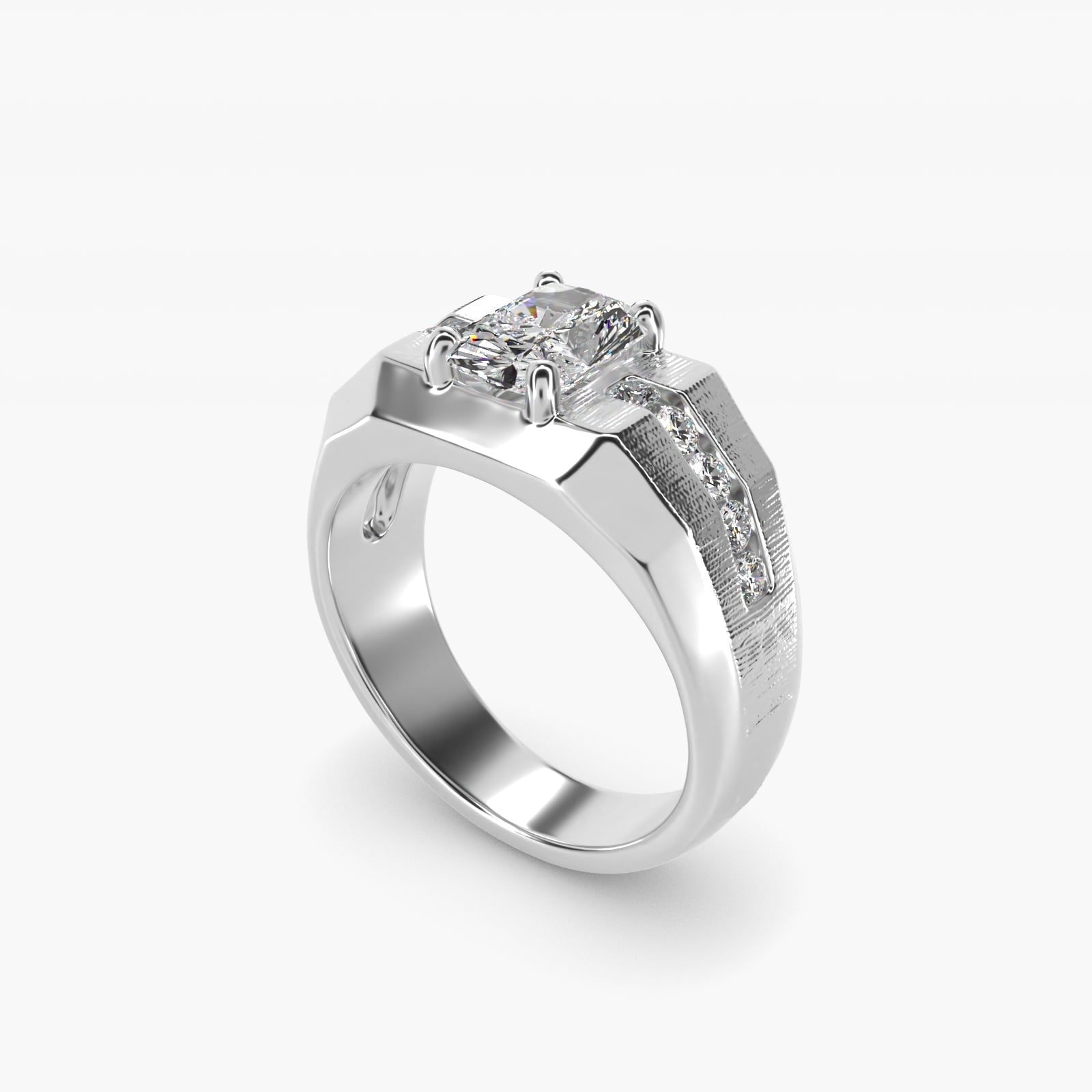 Men's Brushed Finish Diamond Channel Engagement Ring in Platinum (1/4 ct. tw.) - Radiant Center