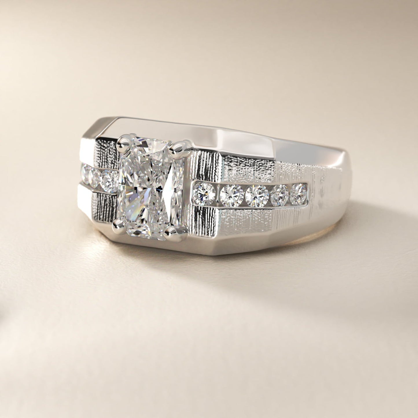 Men's Brushed Finish Diamond Channel Engagement Ring in Platinum (1/4 ct. tw.) - Radiant Center