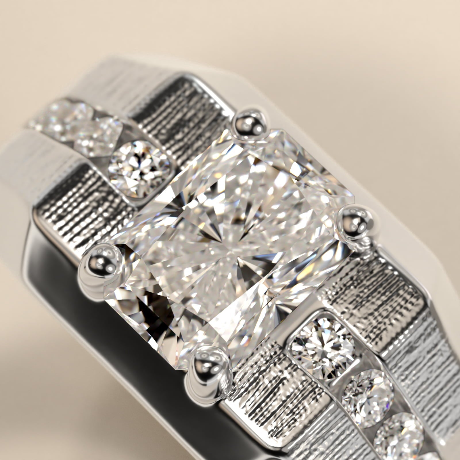Men's Brushed Finish Diamond Channel Engagement Ring in Platinum (1/4 ct. tw.) - Radiant Center