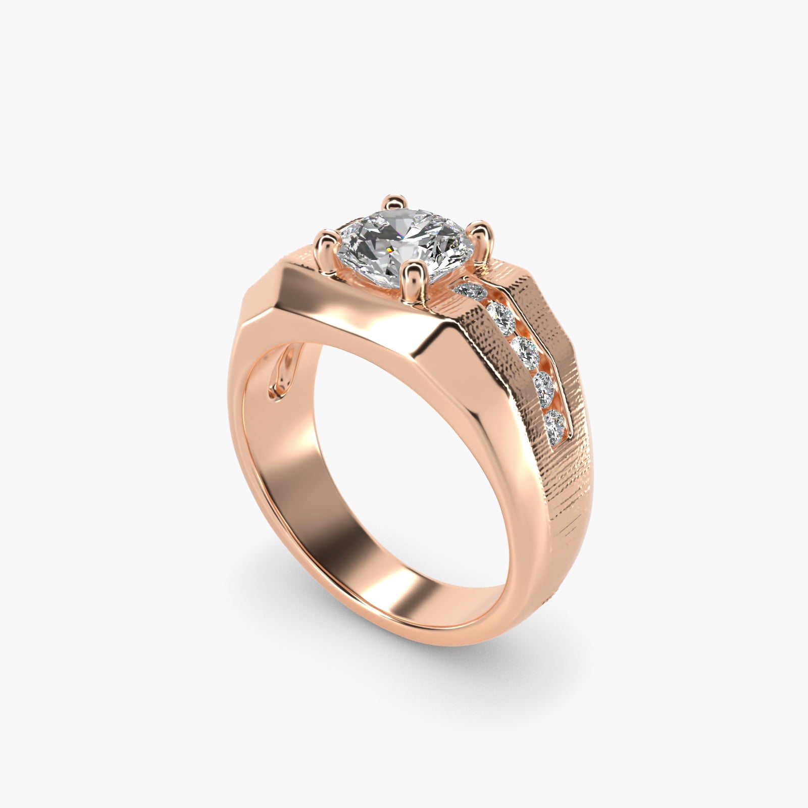 Men's Brushed Finish Diamond Channel Engagement Ring in 18k Rose Gold (1/4 ct. tw.) - Round Center