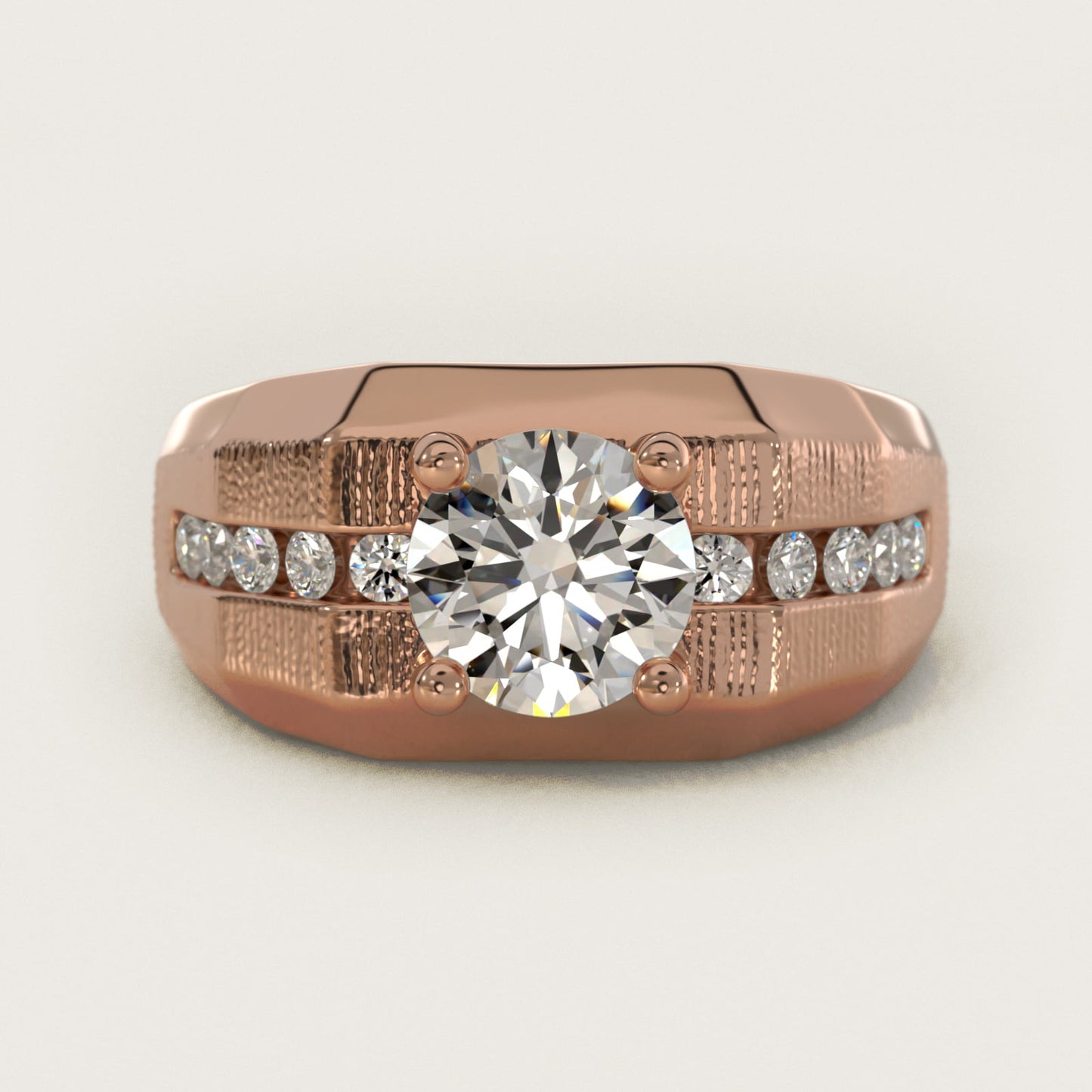 Men's Brushed Finish Diamond Channel Engagement Ring in 14k Rose Gold (1/4 ct. tw.) - Round Center
