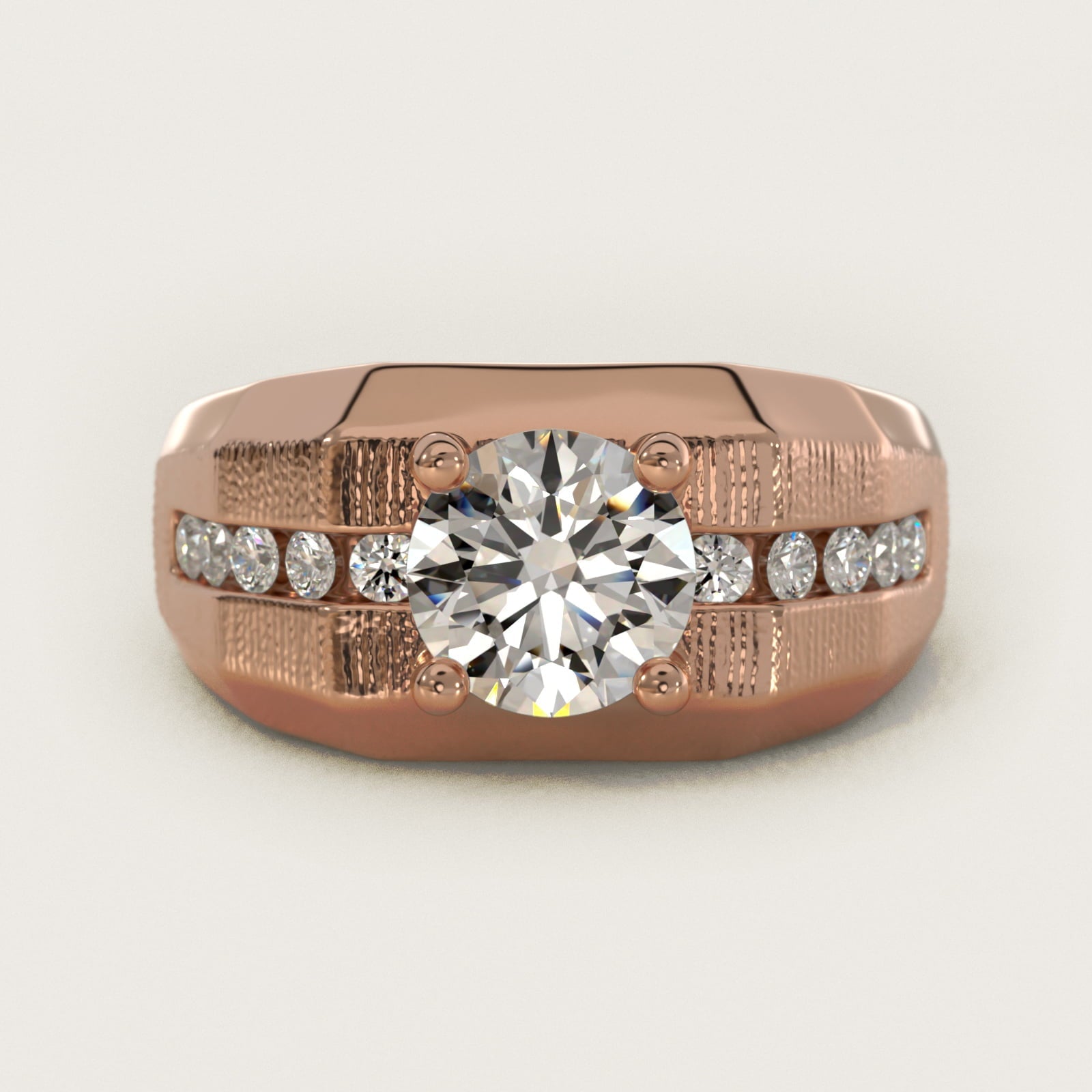 Men's Brushed Finish Diamond Channel Engagement Ring in 18k Rose Gold (1/4 ct. tw.) - Round Center